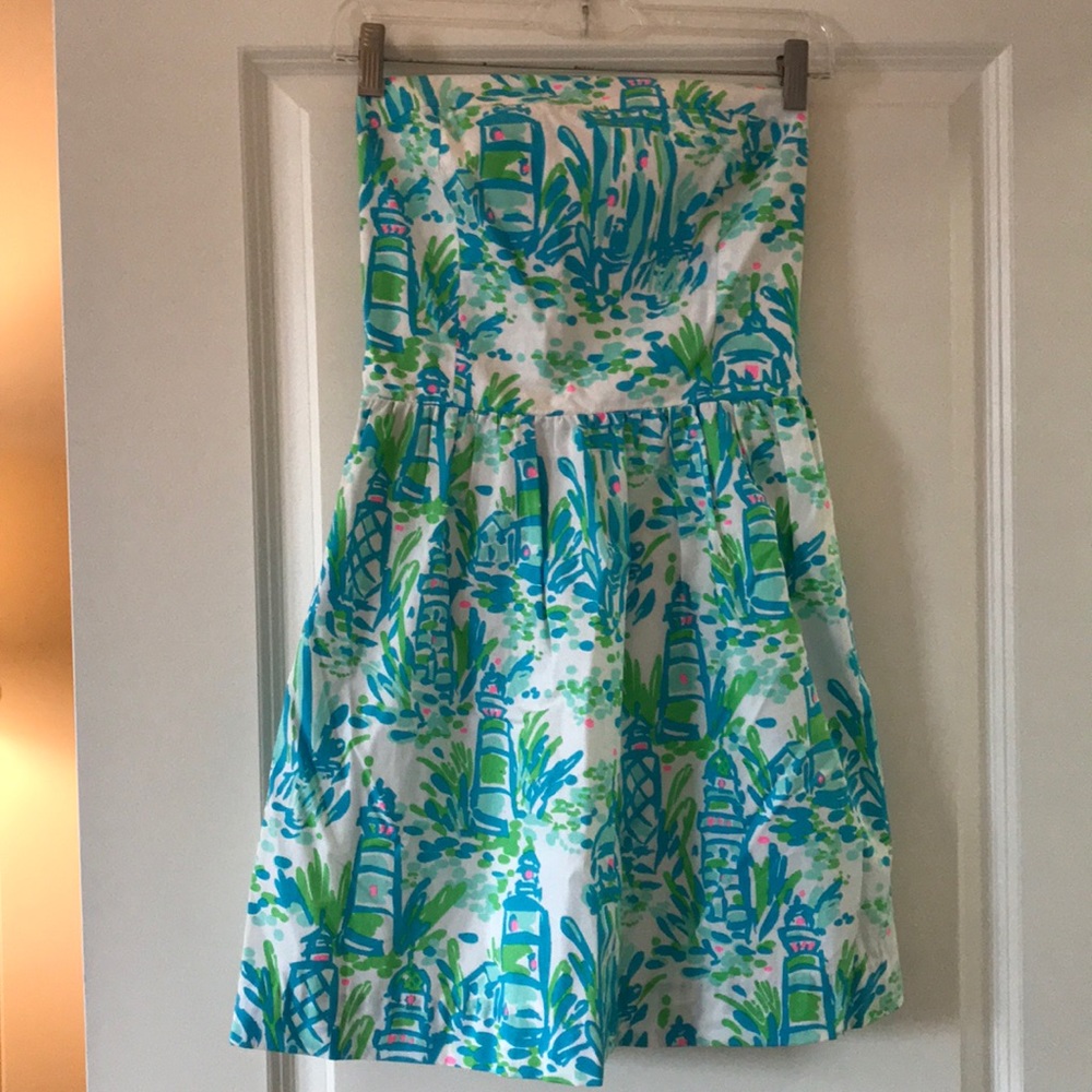 Lilly Pulitzer Lighthouse Print Strapless Dress Sm